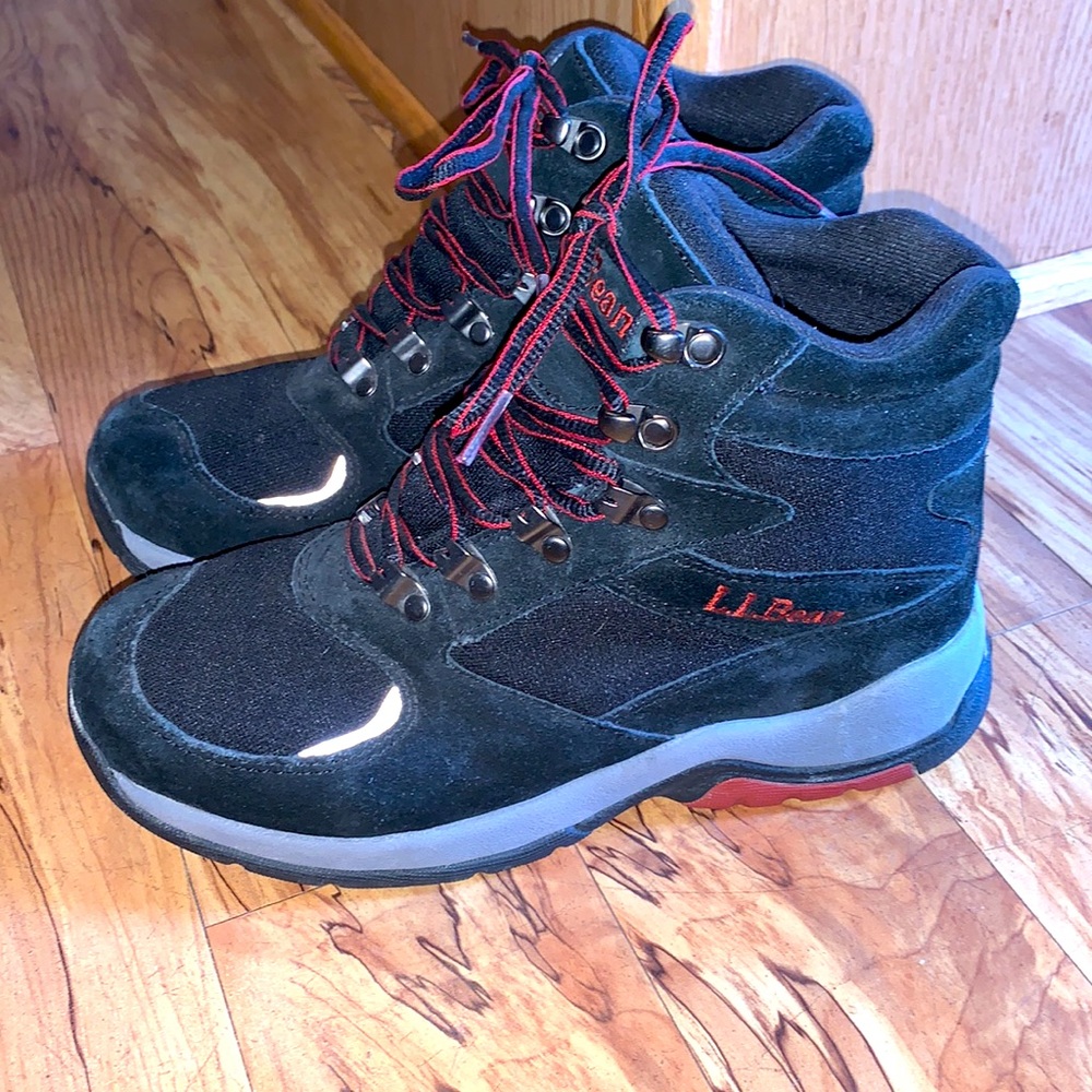 L.L. Bean women size 7 black gray red suede leather mesh hiker hiking boots
